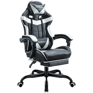 Gaming Chair, Seenda Video Game Chair with Footrest and Lumbar Support, Ergonomic Computer Chair Height Adjustable with Swivel Seat and Headrest, White