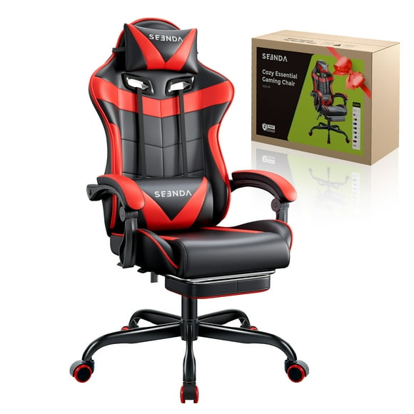 Gaming Chair, Seenda Video Game Chair with Footrest and Lumbar Support, Ergonomic Computer Chair Height Adjustable with Swivel Seat and Headrest, Red