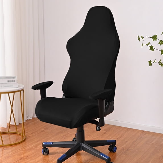 Gaming Chair Slipcover - Stretch Computer Desk Chair Cover with Zipper - Fabric Slipcovers - 1-Piece Form Fit Cover - Milk Silk Fabric - Black (Office Chair)