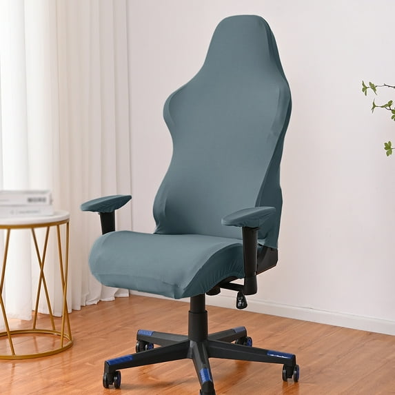 Gaming Chair Slipcover - Stretch Computer Desk Chair Cover with Zipper - Fabric Slipcovers - 1-Piece Form Fit Cover - Milk Silk Fabric - Blue Gray (Office Chair)