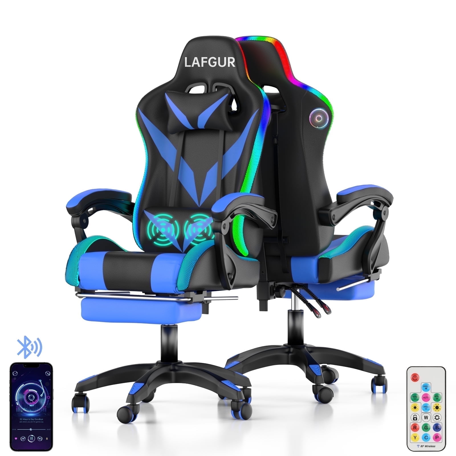 Hoffree Adult Gaming Chair Fabric Game Seat with Speaker Massage Feature and Footrest Walmart