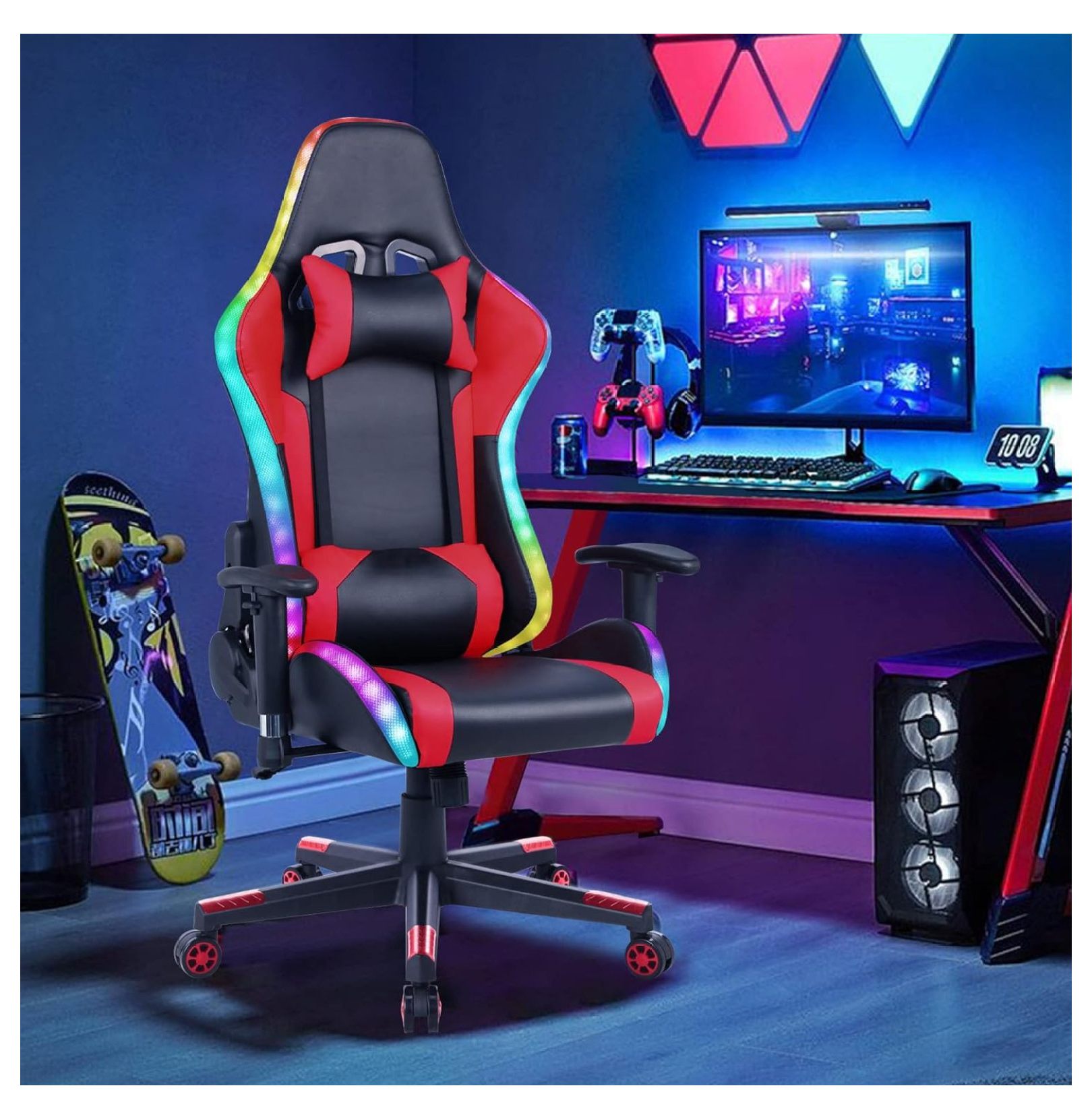 Gaming Chair with Speakers Video Game Chair with RGB Light Ergonomic Racing Office Chair PU