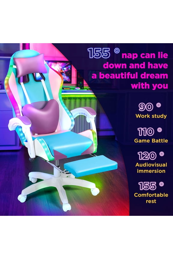 Gaming Chair Trendix Computer Chair with LED Lights, Video Chair, Ergonomic Massage and Footrest, Adjustable Recline Backrest Chair