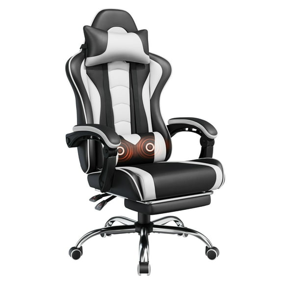 Gaming Chair, Video Game Chair with Massage Lumbar Support and Footrest Height Adjustable Ergonomic Computer Gaming Chair with Swivel Seat and Headrest