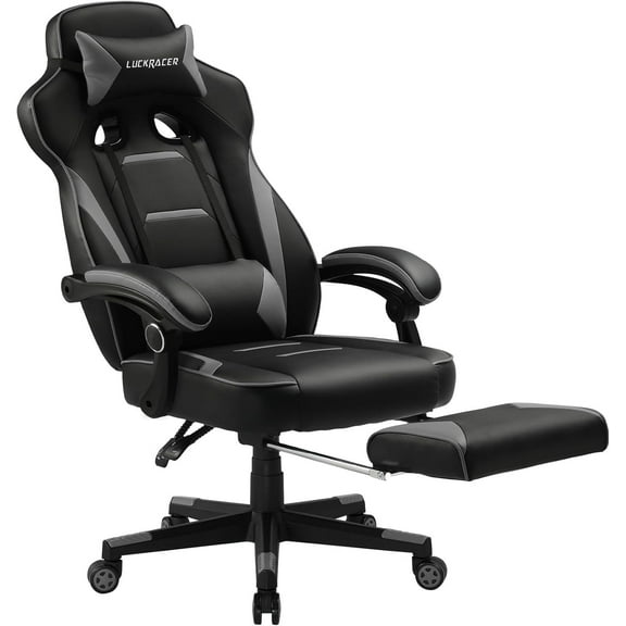 Gaming Chair, Video Game Chairs Gaming Computer Chair with Footrest 350Lb Heavy Duty Gaming Chair Ergonomic Office Chair Lumbar Support for Adults, High Back, Swivel Seat, Recliner(Grey)