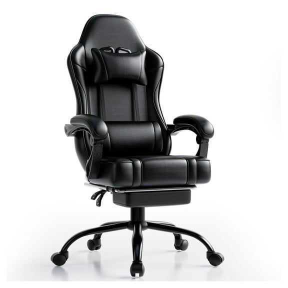 Gaming Chair for Adults, PU Leather Video Game Chair with Footrest, 360° Swivel, Adjustable Lumbar Support, Heavy Duty Computer Chair