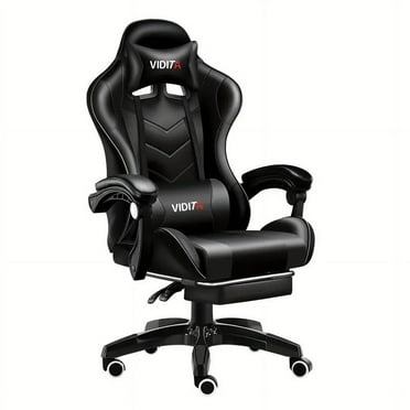 Gaming Chair with Adjustable Footrest,Eighteentek High Back Office Chair with Lumbar Support & Adjustable Headrest Video Game Chairs for Adults Black