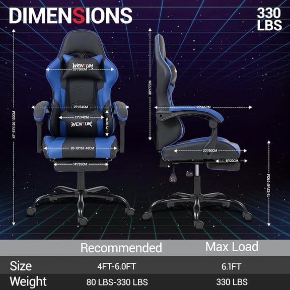 Gaming Chair with Footrest Ergonomic PC Desk Chair High Back Video Game Chair for Home Office Royal Blue