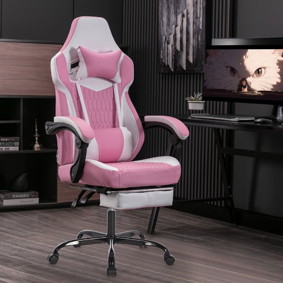 Gaming Chair with Footrest, High Back Gaming Chairs PVC Leather Racing Style Video Gaming Chair for Office/Home