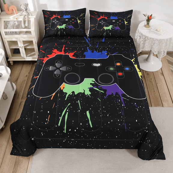 Gaming Comforter Set for Boys & Teens - Soft Down Alternative All-Season Bedding, Game Controller Design, Gamer Room Decor, Christmas/Birthday Gift for Kids & Adults