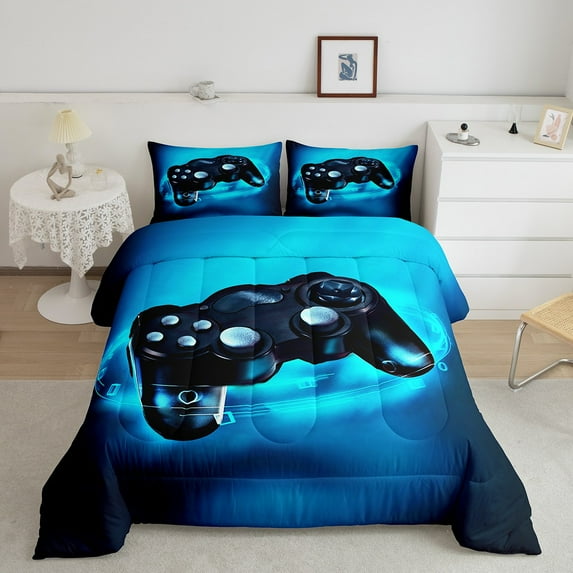 Gaming Comforter Set Twin Size Game Room Decor Video Game Gamer Comforter Teens Bedroom Gamepad Bedding Set All Season 1 Comforter with 1 Pillow Case, Lightweight Warm Soft