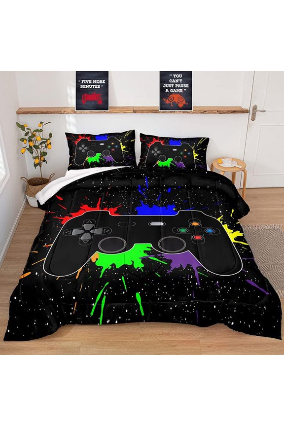 Gaming Comforter Set for Boys & Teens - Soft Game Controller Bedding, All-Season Lightweight Down Alternative, Gamer Room Decor, Twin/Queen/King