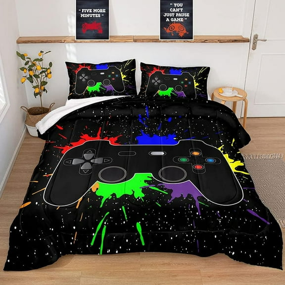 Gaming Comforter Set for Boys & Teens - Soft Game Controller Bedding, All-Season Lightweight Down Alternative, Gamer Room Decor, Twin/Queen/King