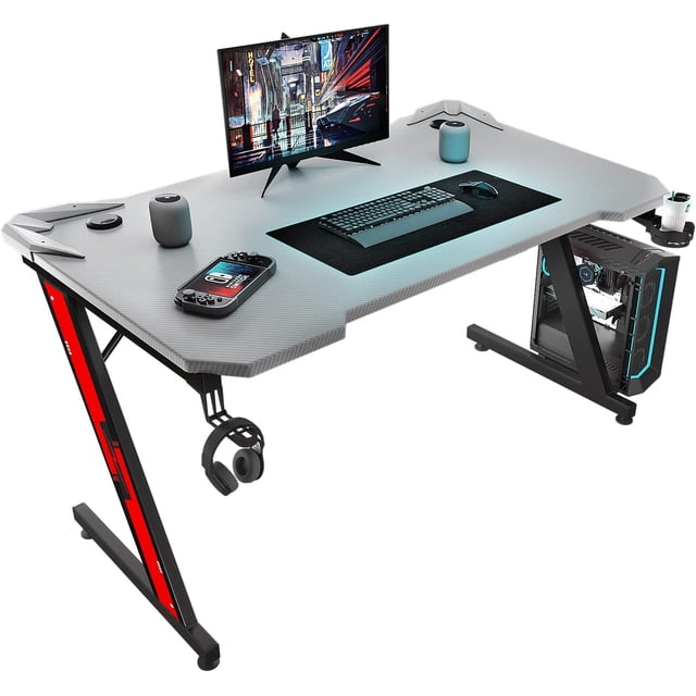Gaming Computer Desk with Carbon Fiber Surface, Gaming Table Z Shaped ...