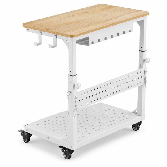 Gaming Computer Tower Cart, Heavy Duty Metal PC Stand with Wheels, Adjustable Height, Carbon Fiber Top Shelf, and Pegboard Organizer