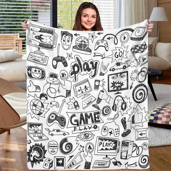 Gaming Console Controller Print Flannel Blanket - Ultra Soft Cozy, 40 x 50 in