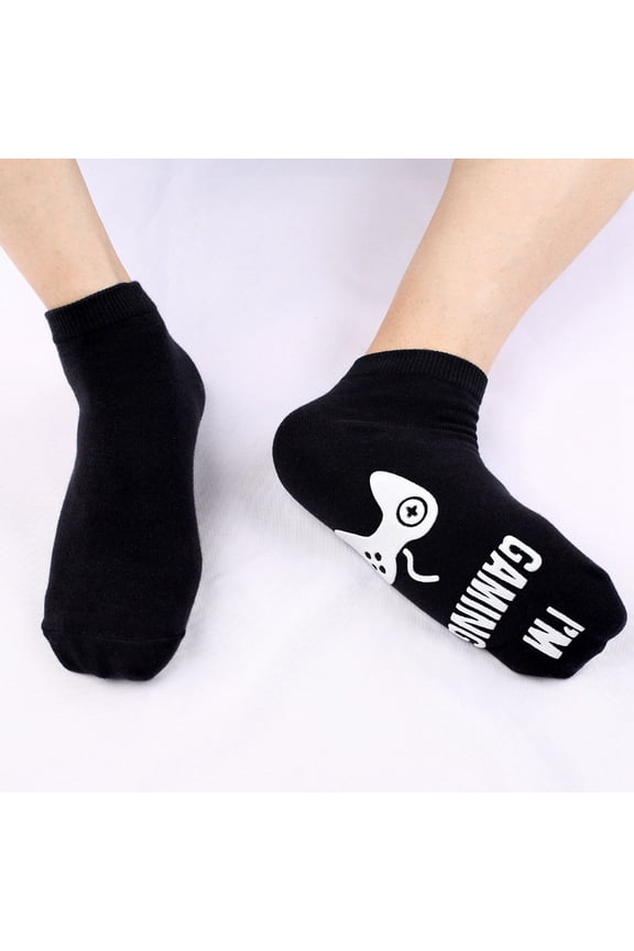 Gaming Console Print Women's English Alphabet Anti Dot Glue Gaming Socks Mid Calf Cotton Floor Socks White One Size