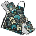 thumbnail image 1 of Gaming Controller 5 Pcs Kitchen Set Heat Resistant Oven Mitts and Non-Slip Pot Holders with Adjustable Cooking Apron, 1 of 6