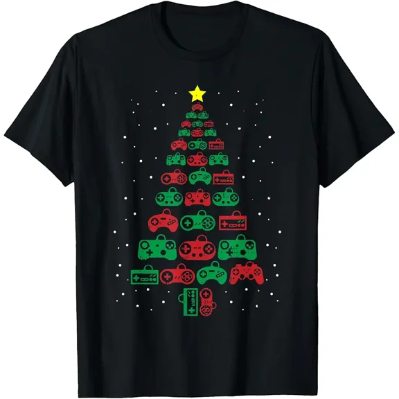 Gaming Controller Christmas Tree Festive Party Holiday Gift Unisex T-Shirt, up to size 5XL