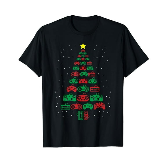 Gaming Controller Christmas Tree Gamer Party Cool X-Mas Gift Black T-Shirt