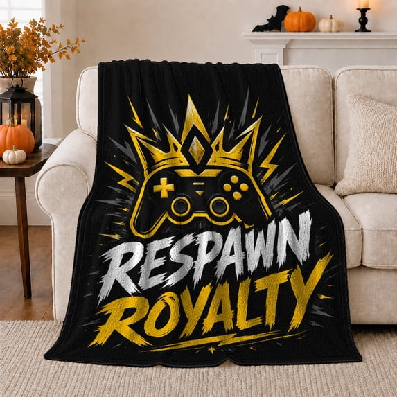 Gaming Controller Crown autumn celebration Pumpkins Bold Edgy, Warm Flannel Blanket for Living Room and Family Room, Festive autumn celebration Scene, Art Lovers autumn celebration Gift