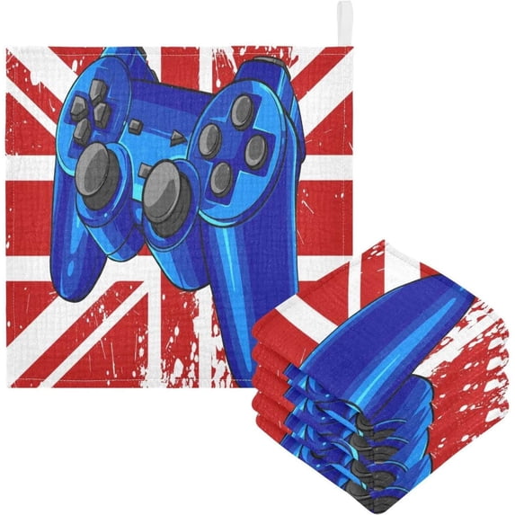 Gaming Controller England Flag Baby Muslin Washcloths Soft Absorbent Face Towel, 3 PCS Game Joystick Burp Cloths Cotton Bath Wipes Infant Wash Cloth for Newborn Boys Girls 12"x12"