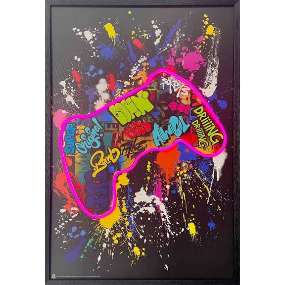 Gaming Controller Framed LED Neon Light Canvas Print - 24" x 36"