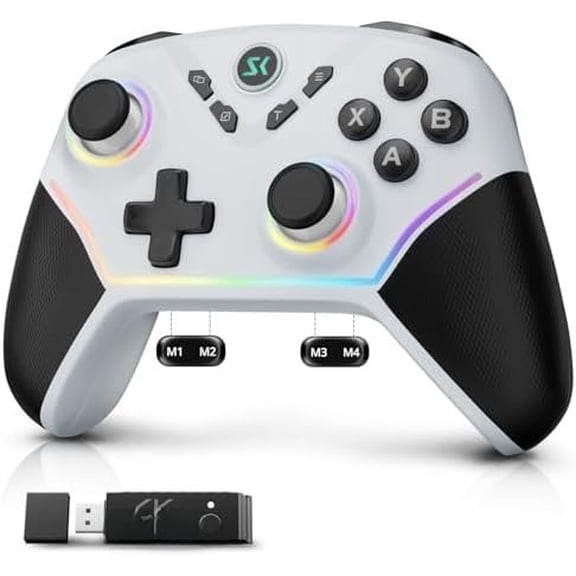 Gaming Controller with Hall Effect Joysticks&Triggers, 1200mAh , 1000Hz Polling Rate, 4 Buttons, RGB Lighting - Works with PC Windows//Steam/Luna//- White