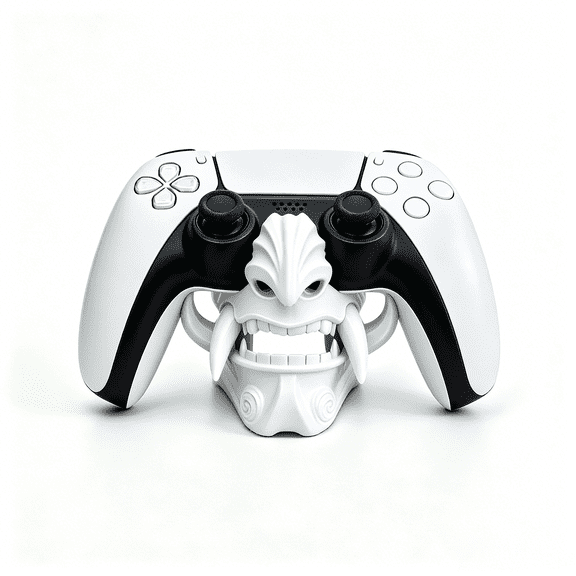 Gaming Controller Holder Stand for PS5, Desktop Mount, Gaming Desk Decor Accessories - White Oni Mask