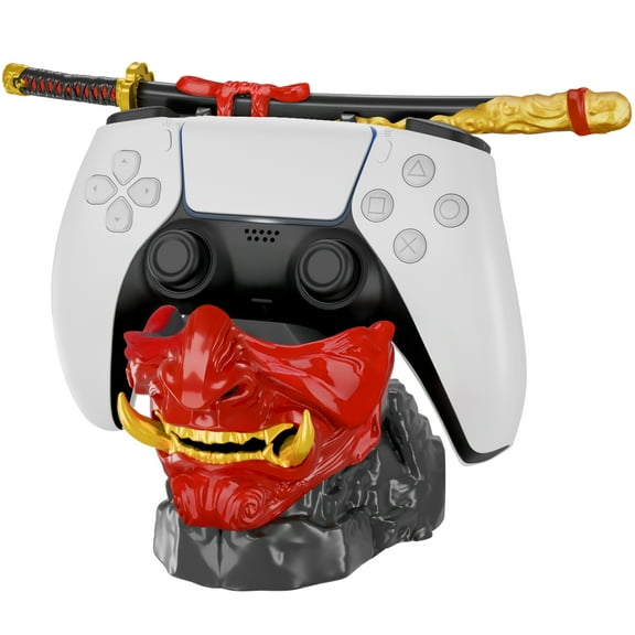 NiHome Samurai Warrior Mask Gaming Controller Holder Stand for PS5 Xbox Switch & Headsets, Handcrafted Resin Sculpture Desktop Display Organizer for Gamers, Multi-Device Charging Dock for Smartphones