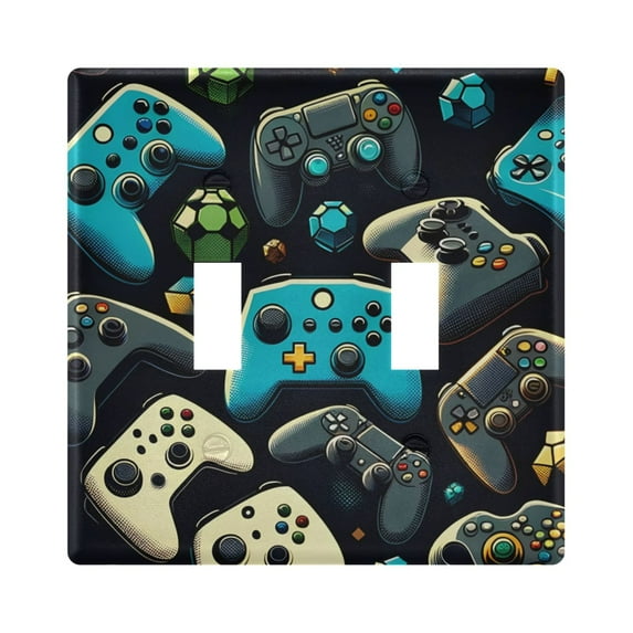 Gaming Controller Light Switch Plate Covers 2 Gang Wall Plate Plastics Outlet Covers for Kitchen Home Office Decor