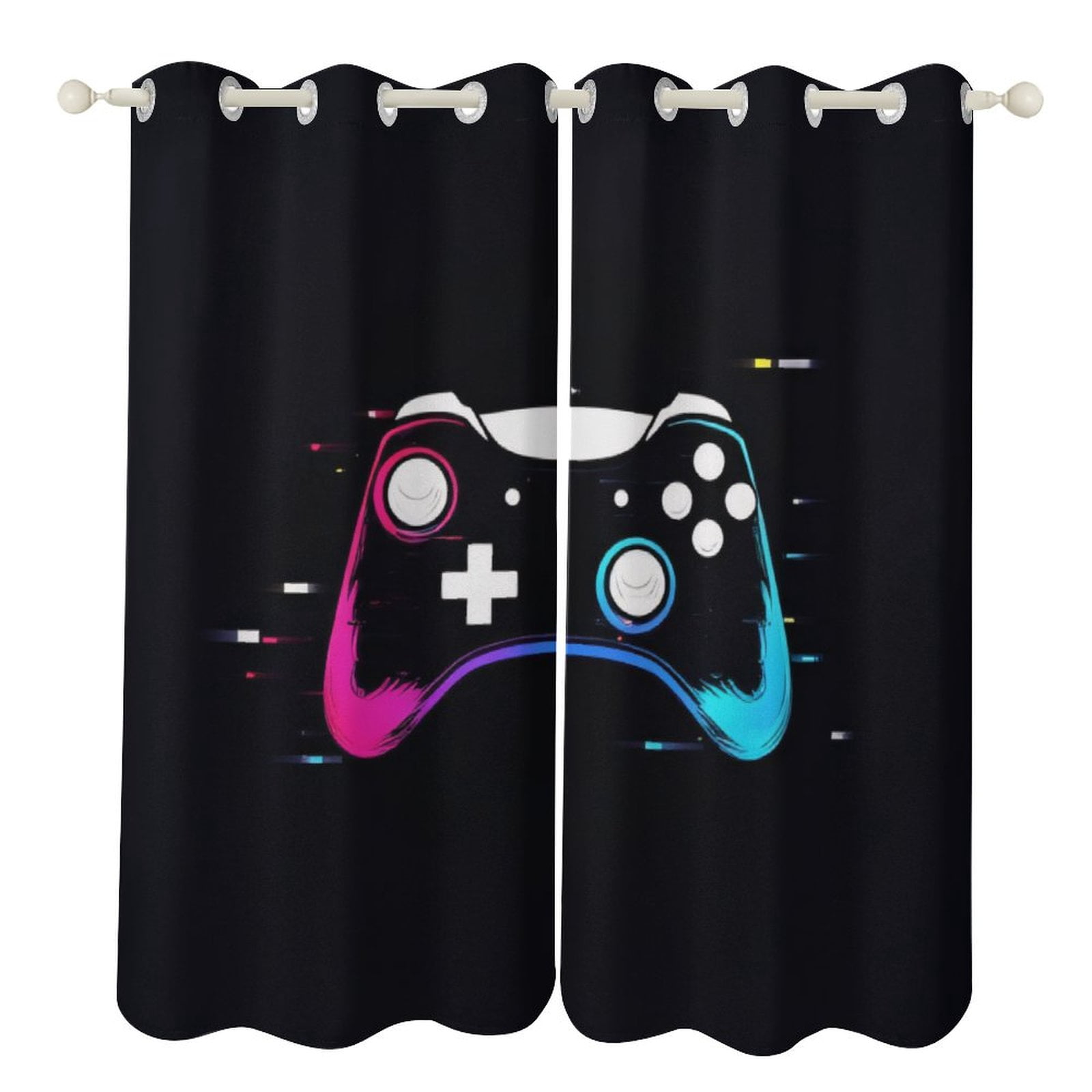 Gaming Controller Neon Glow 2 Panels 3D Printing Pattern Curtain for ...