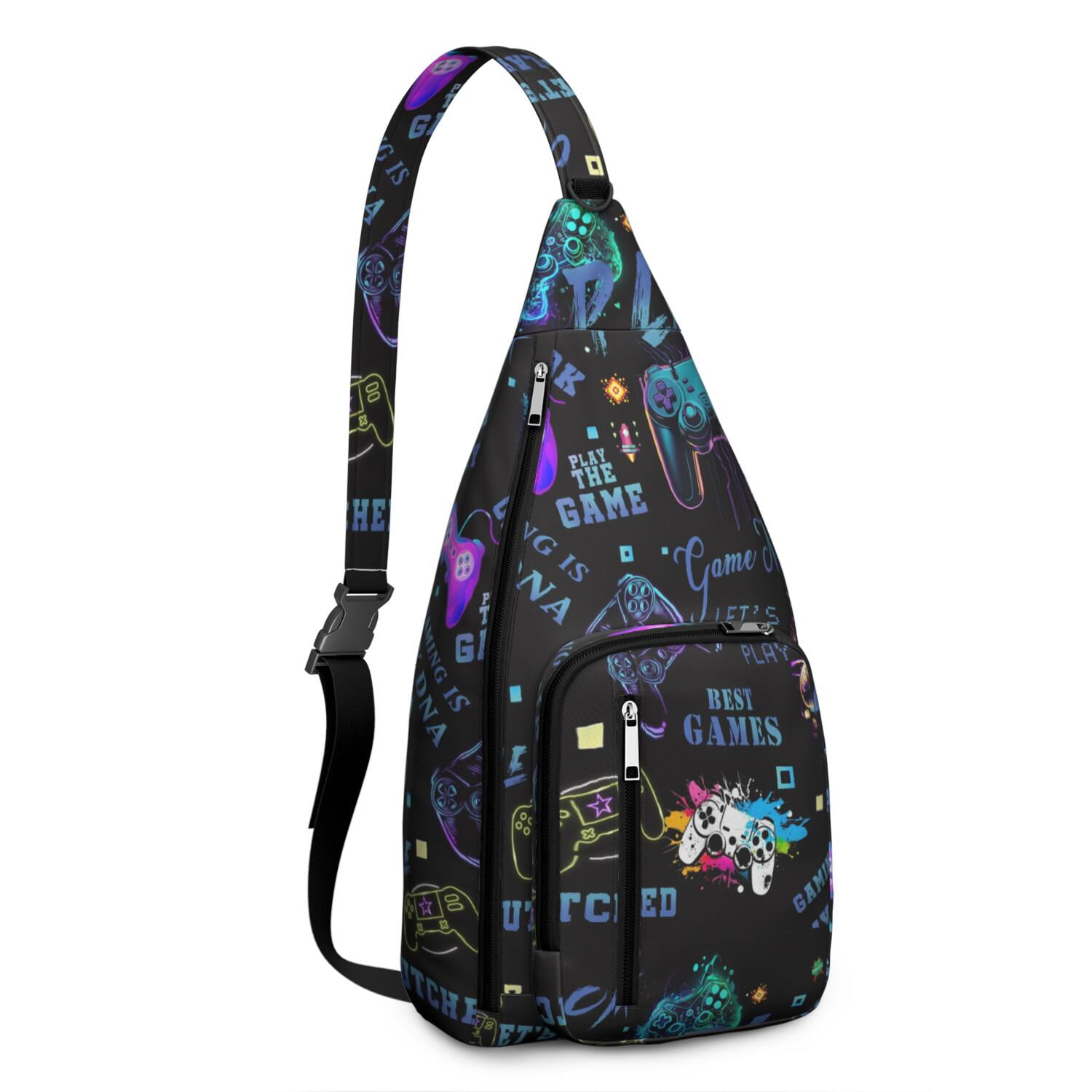 Gaming Controller Print Sling Bag&nbsp;- Cool Retro Joystick Pattern Crossbody Backpack for Gamers, Water-Resistant Shoulder Pack (Colorful Graffiti Design, Lightweight & Durable)