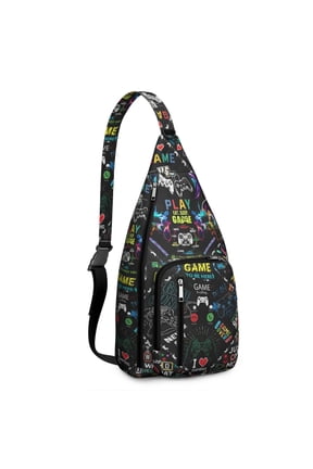 Gaming Controller Print Sling Bag&nbsp;- Cool Retro Joystick Pattern Crossbody Backpack for Gamers, Water-Resistant Shoulder Pack (Colorful Graffiti Design, Lightweight & Durable)