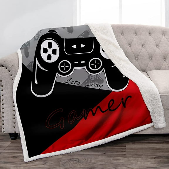 Gaming Controller Throw Blanket - Soft Plush Fluffy Warm Sherpa Blankets with Video Game Gamepad Pattern, Games Bed Blanket for Teens Kids Birthday Gifts Decor Game Room Bedroom Couch 50"x60"