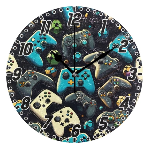 Gaming Controller Wall Clock 9.8 inch Battery Operated Clocks Non-Ticking Silent for Bedroom Office Kitchen Living Room