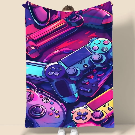 Gaming Controller Wall Tapestry 70.07 x 90.55 inches Neon Game Console Design for Room Decor