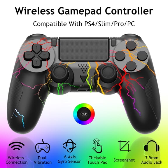 Gaming Controller Work for P4/SLIM/PRO & PC, Wireless Controller with Dual Motor Vibration/6-Asix Gyro Sensor