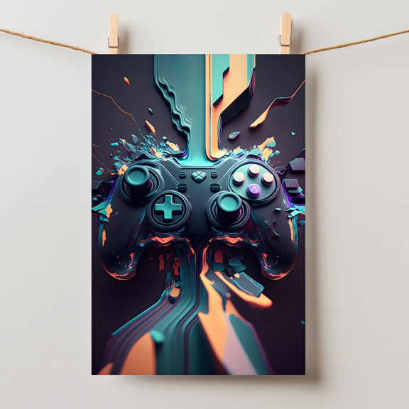 Gaming Controllers Wall Art Modern Bedroom Decor, Unframed Paper Poster 24x36in