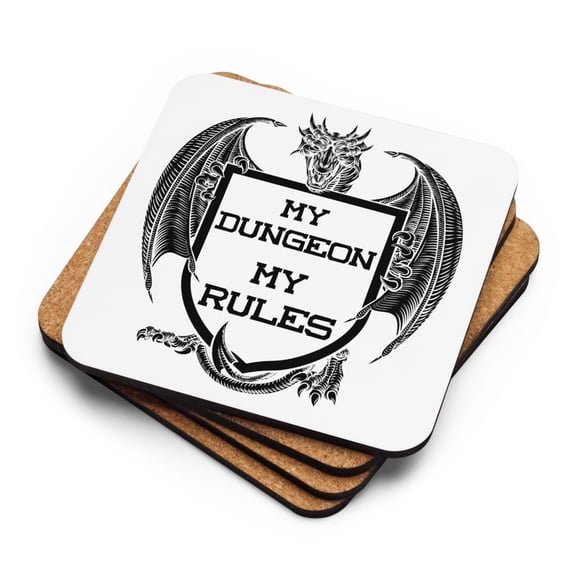 Gaming Cork-back coaster-My Dungeon My Rules-Dragon/Shield