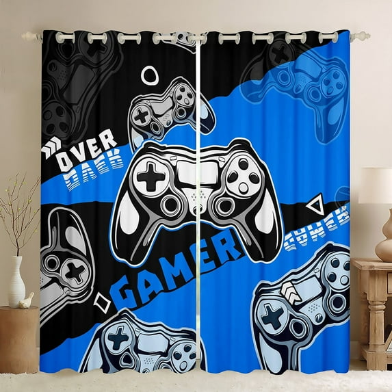 Gaming Curtains 42''Wx84''L Game Room Decor Video Game Gamer Blackout Curtains Teens Blue Gamepad Curtains & Drapes