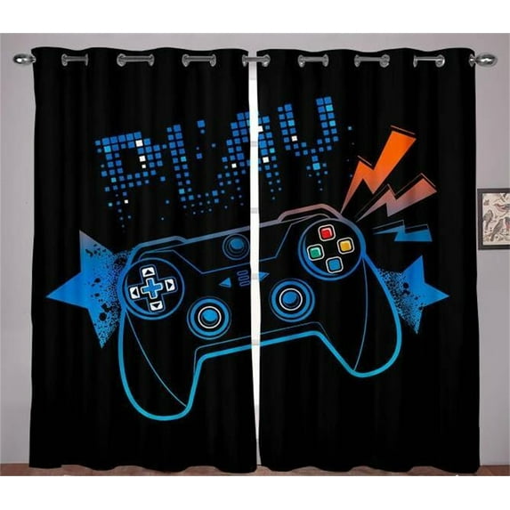 Gaming Curtains for Boys Bedroom Kids Gamer Room Decor Curtain 38W x 45L Inches Teens Blue Game Controller Window Treatments Drapes with Grommets 2 Panels Set