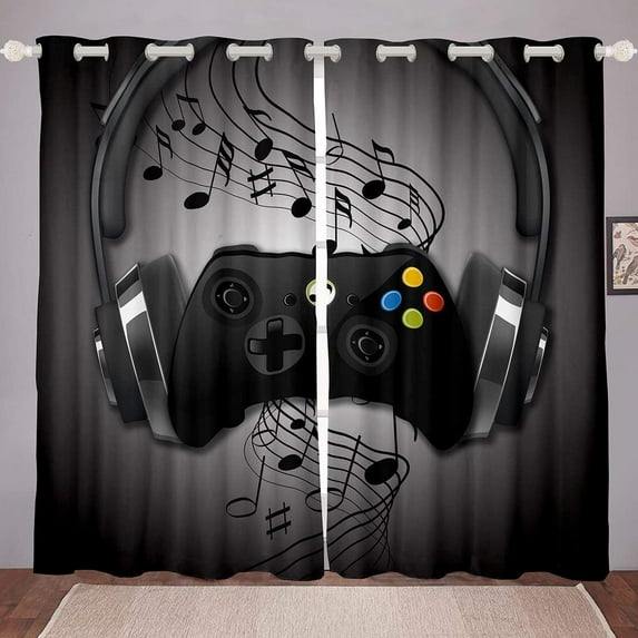 Gaming Curtains for Boys Bedroom Kids Gamer Room Decor Curtain 42W x 63L Inches Teens Black and Red Video Game Controller Window Treatments Drapes with Grommets 2 Panels Set