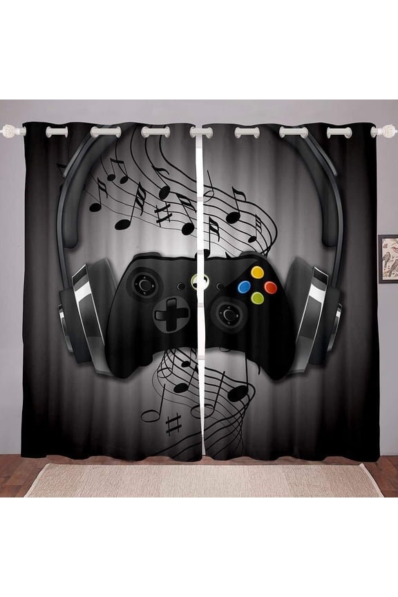 Gaming Curtains for Boys Bedroom Kids Gamer Room Decor Curtain 42W x 63L Inches Teens Black and Red Video Game Controller Window Treatments Drapes with Grommets 2 Panels Set