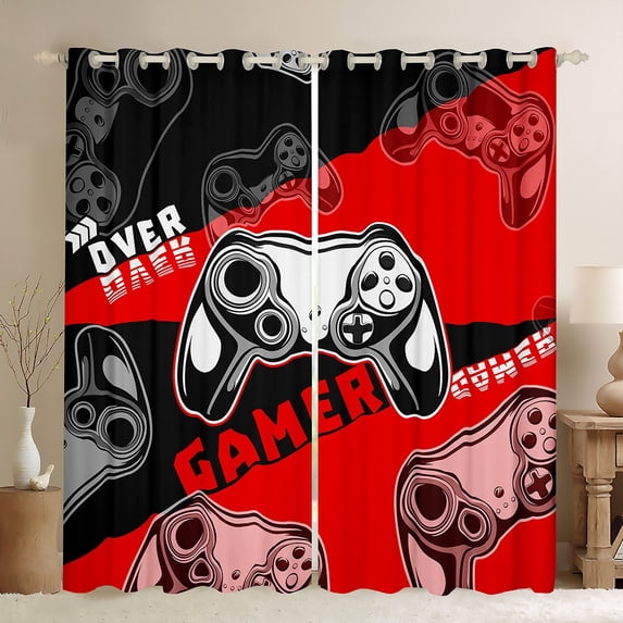 Gaming Curtains Teens Red And Black Gamer Curtains & Drapes Video Game Blackout Curtains Room Decor Window Treatments 42''Wx63''L Curtains & Drapes