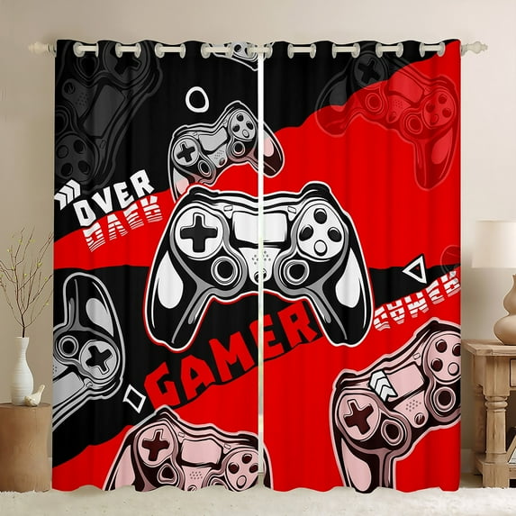 Gaming Curtains Teens Red And Black Gamer Curtains & Drapes Video Game Blackout Curtains Room Decor Window Treatments 42''Wx63''L Curtains & Drapes