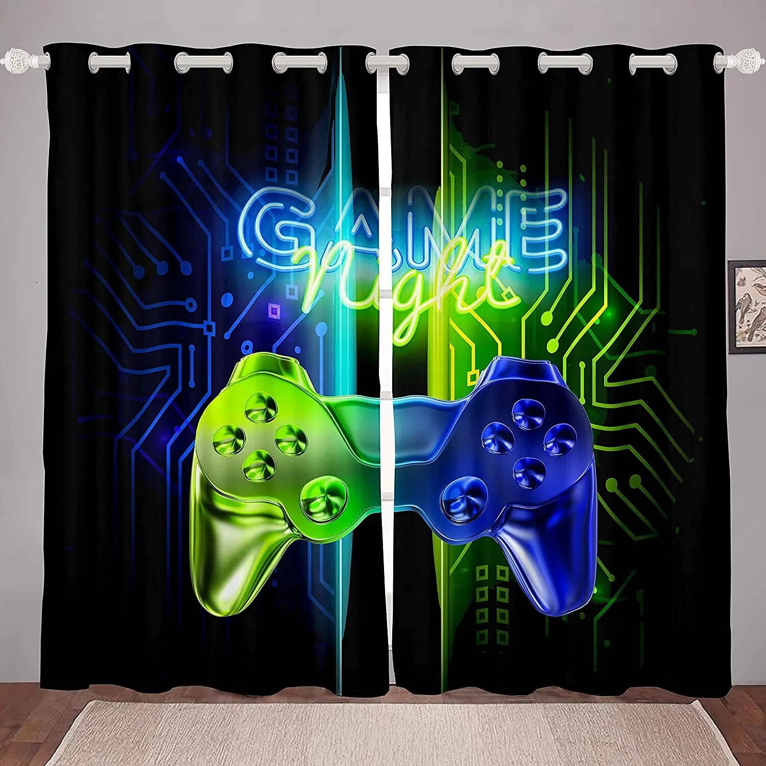 Gaming Curtains Drapes Kids Gamer Video Games Curtain Set for Boys Modern Game Controller Fabric