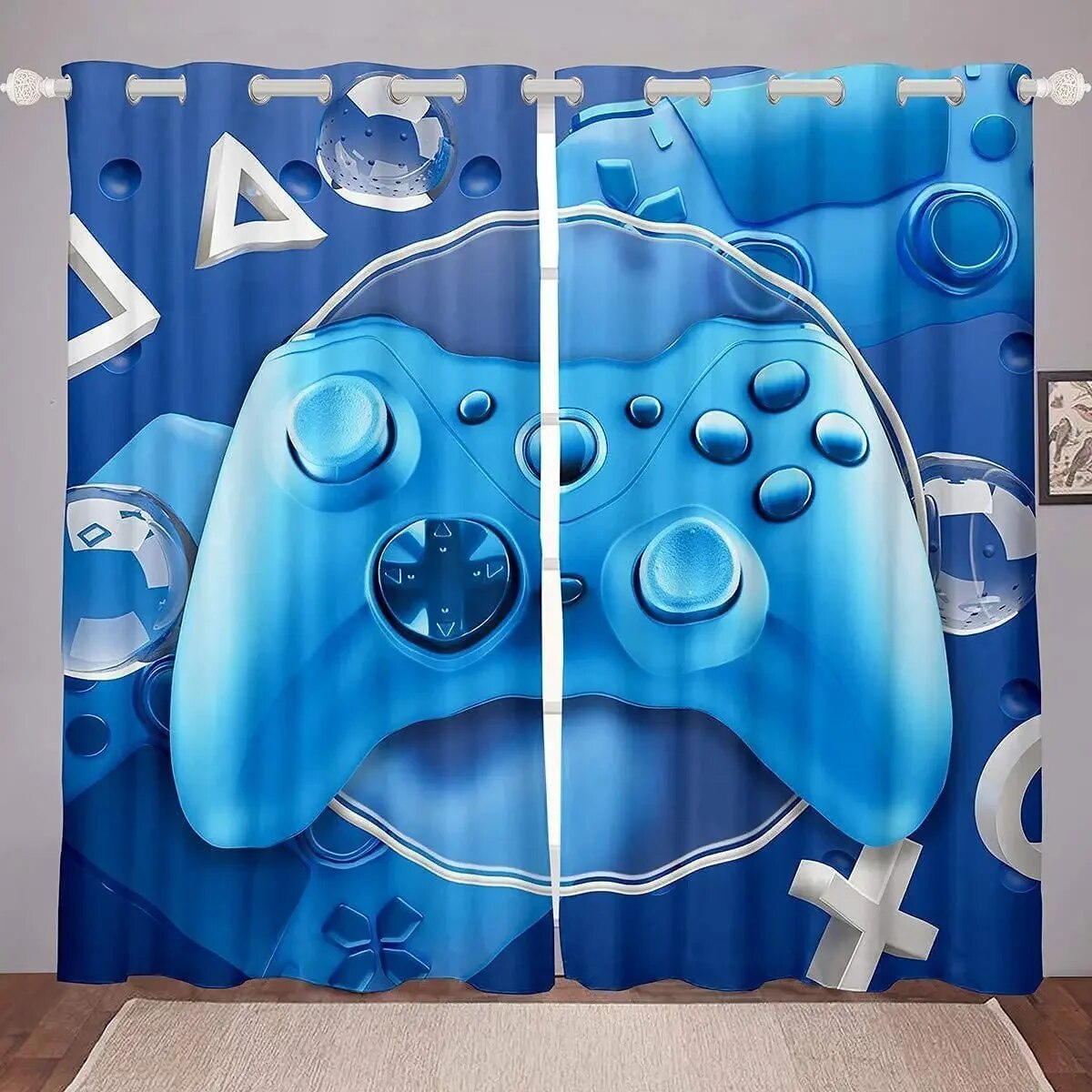 Gaming Curtains Drapes Kids Gamer Video Games Curtain Set for Boys Modern Game Controller Fabric