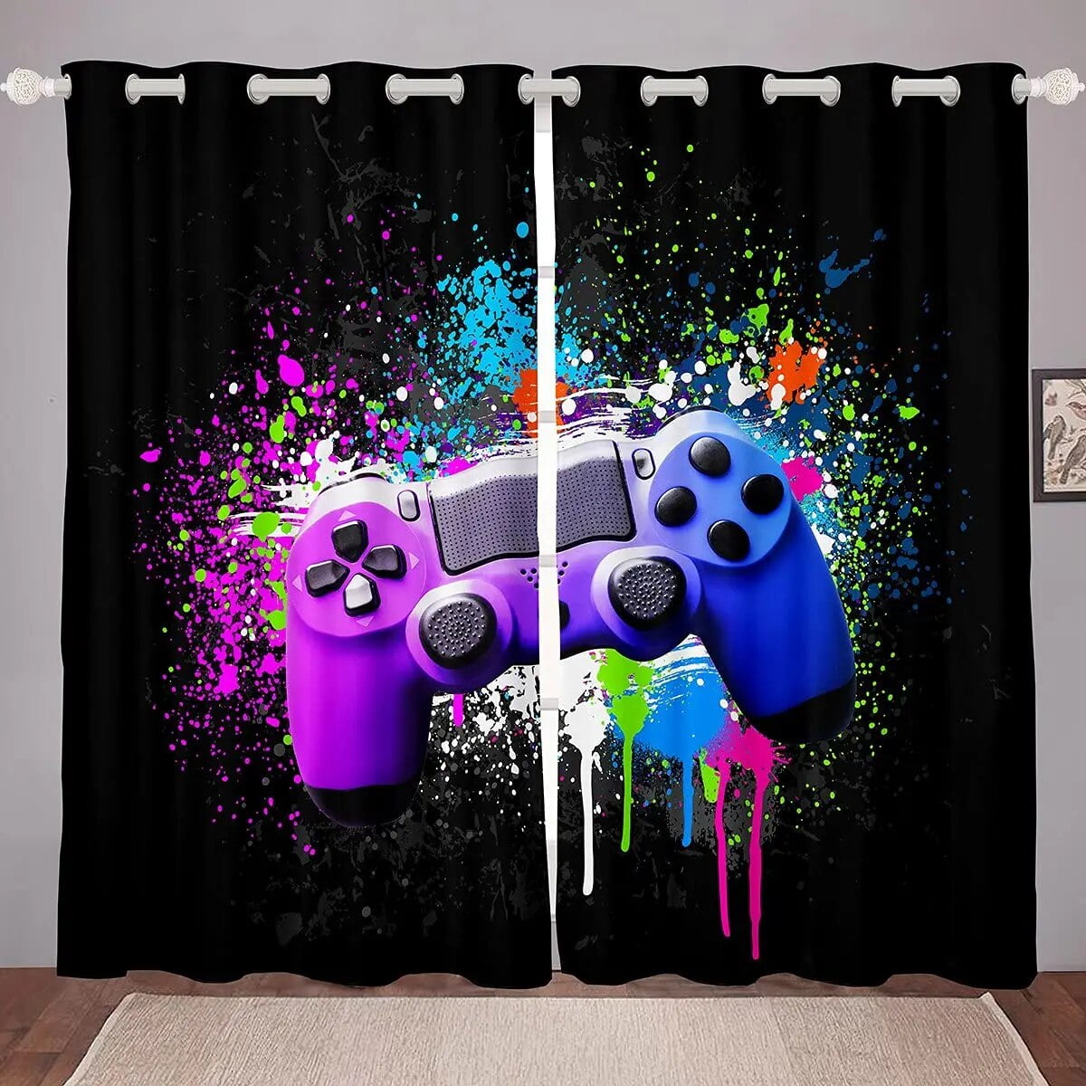 Gaming Curtains Drapes Kids Gamer Video Games Curtain Set for Boys Modern Game Controller Fabric