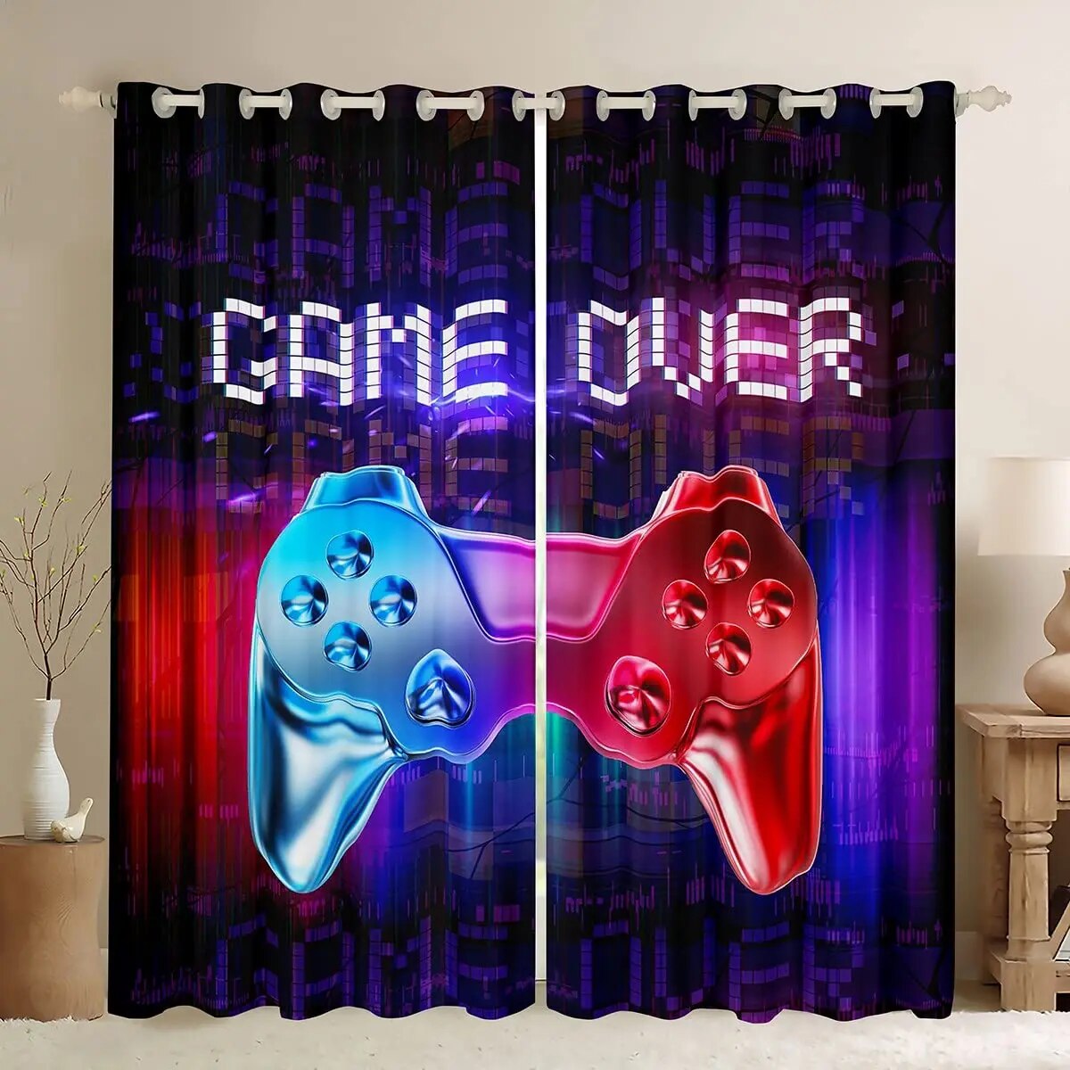 Gaming Curtains Drapes Kids Gamer Video Games Curtain Set for Boys Modern Game Controller Fabric